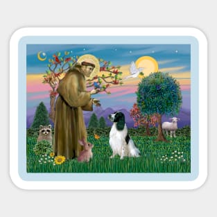 Saint Francis Blesses a Black and White English Springer Spaniel Sticker